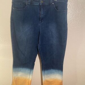Susan Graver Dark Blue Ombre Ankle Jeans with Orange Dip